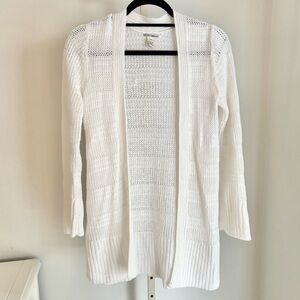 Lucky Brand Open Front Mixed Knit 100% Linen Cardigan Sweater, White Size XS